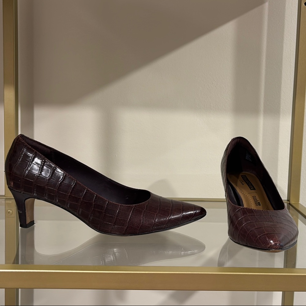 Clarks Brown Leather Heels with Classic Design